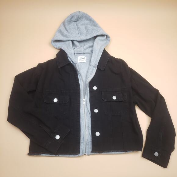 Ci Sono Denim Collection Hooded Denim Jacket Black Cropped Womens Small Zip Up - Picture 3 of 13